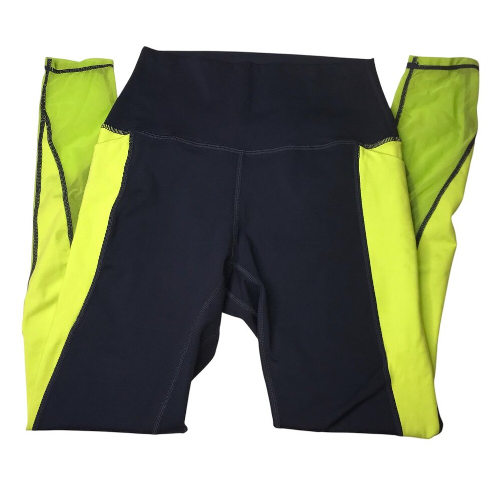 SENITA Yoga Legging.  Size Women's M.  Neon Green Sides. Mesh Detail. Spandex